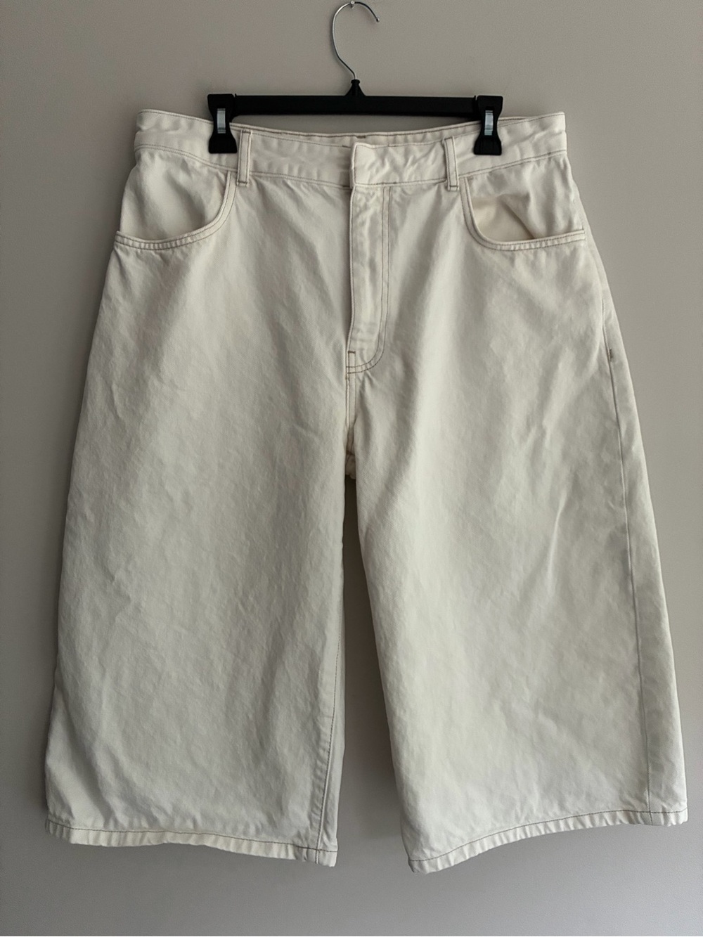 Zara Off-White Denim Wide Leg Shorts Size 14